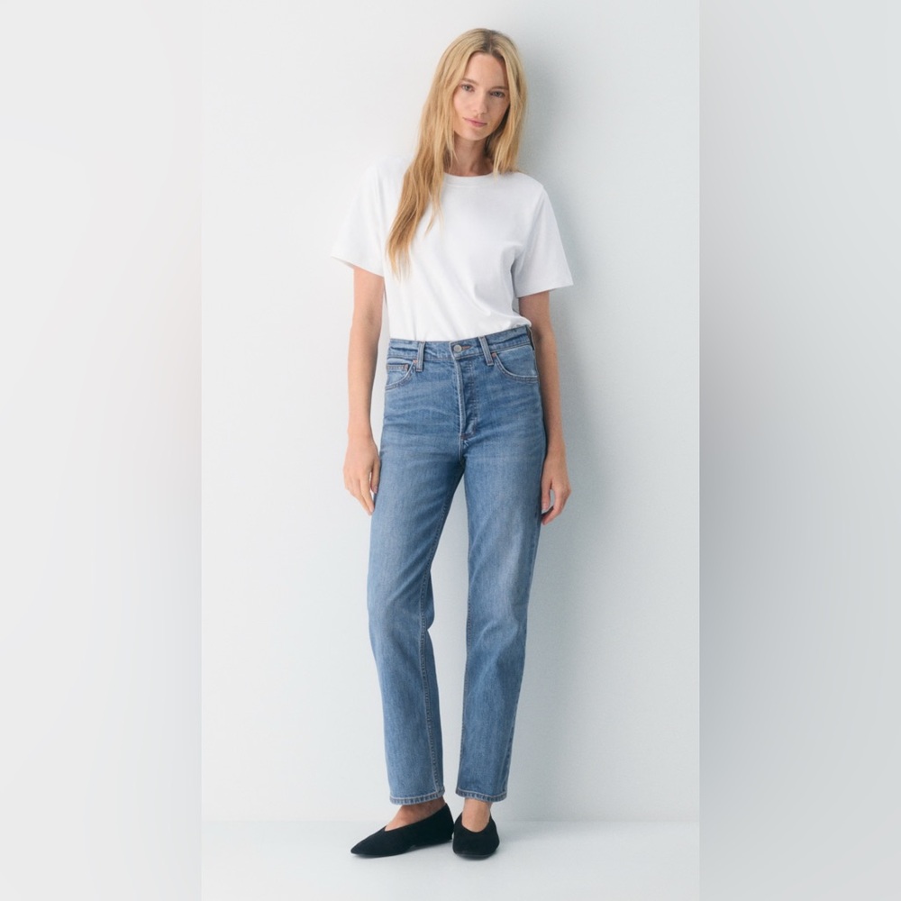 Aritzia "The Arlo" Hi-Rise Straight Leg Denim Jean, Size 27 (*length hemmed)